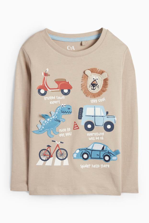 Bambini - Motivo dinosauro, leone e veicoli - maglia a maniche lunghe - beige