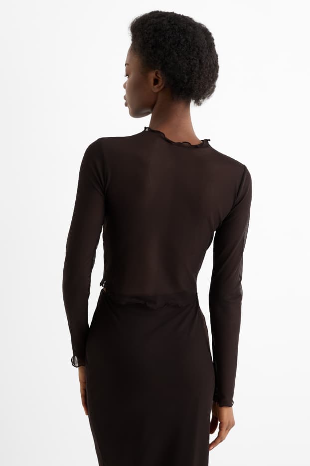 Dames - Korte longsleeve - slim fit - mesh - zwart