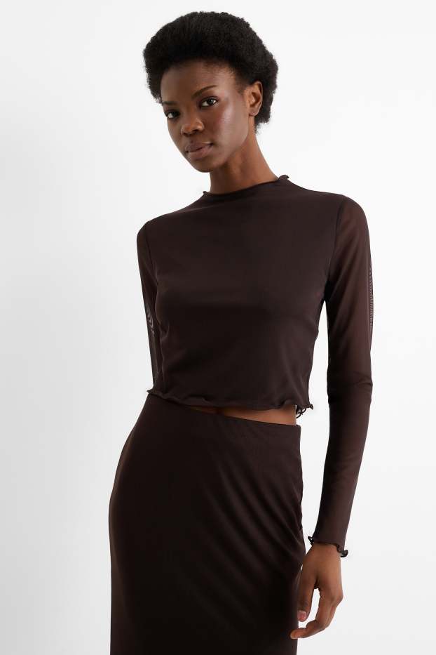Dames - Korte longsleeve - slim fit - mesh - zwart