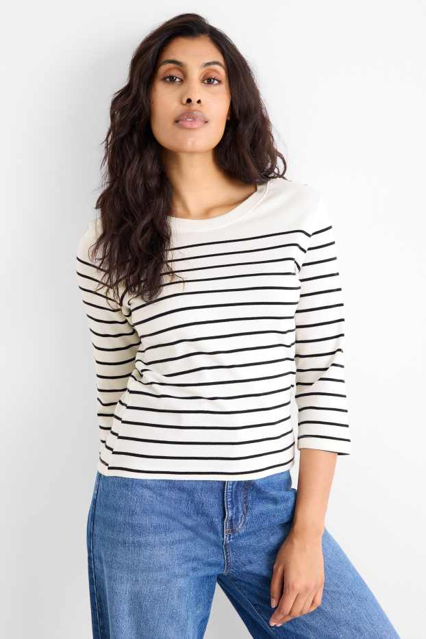 Damen - Langarmshirt - gestreift - cremeweiß