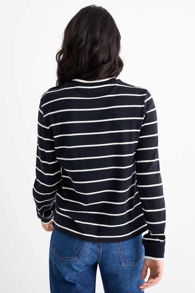 Women - Fine knit jumper - striped - dark blue