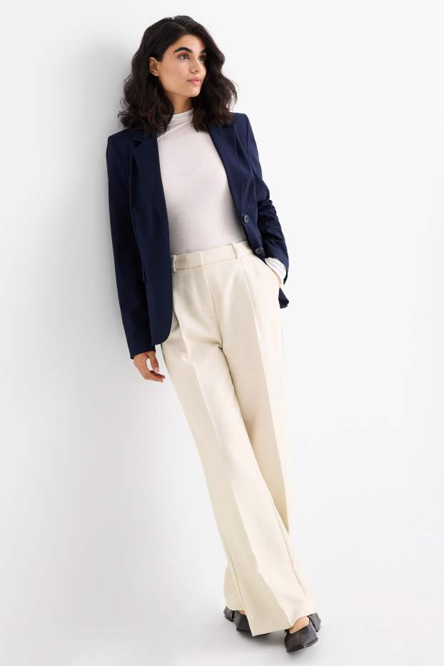Dámské - Business kalhoty - high waist - relaxed fit - strukturované - světle béžová