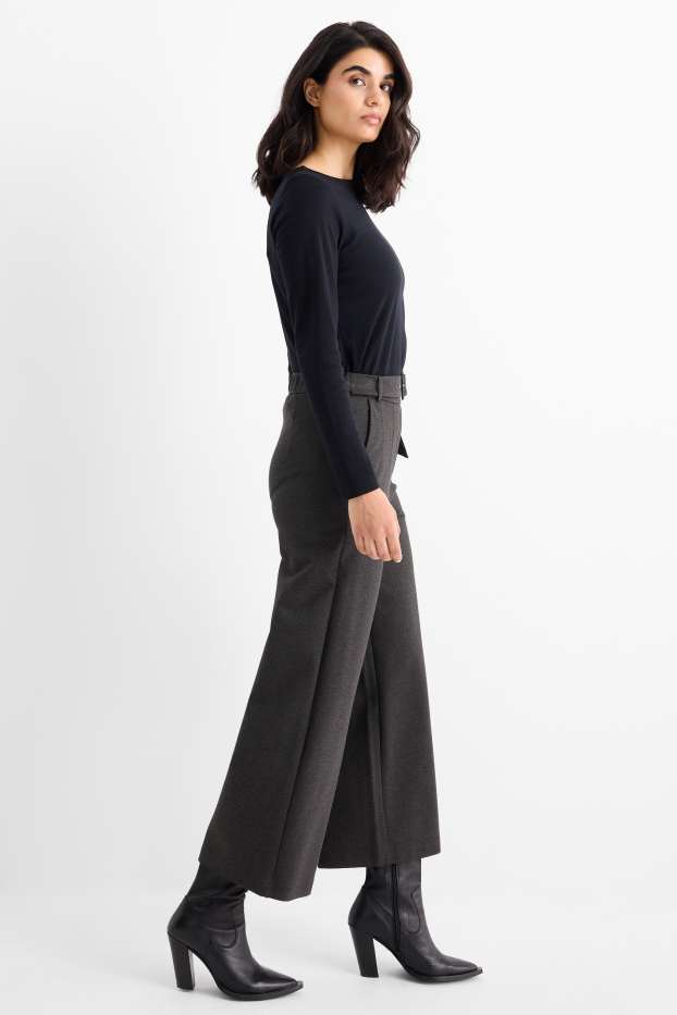 Donna - Pantaloni di jersey con cintura - vita alta - gamba larga - grigio scuro