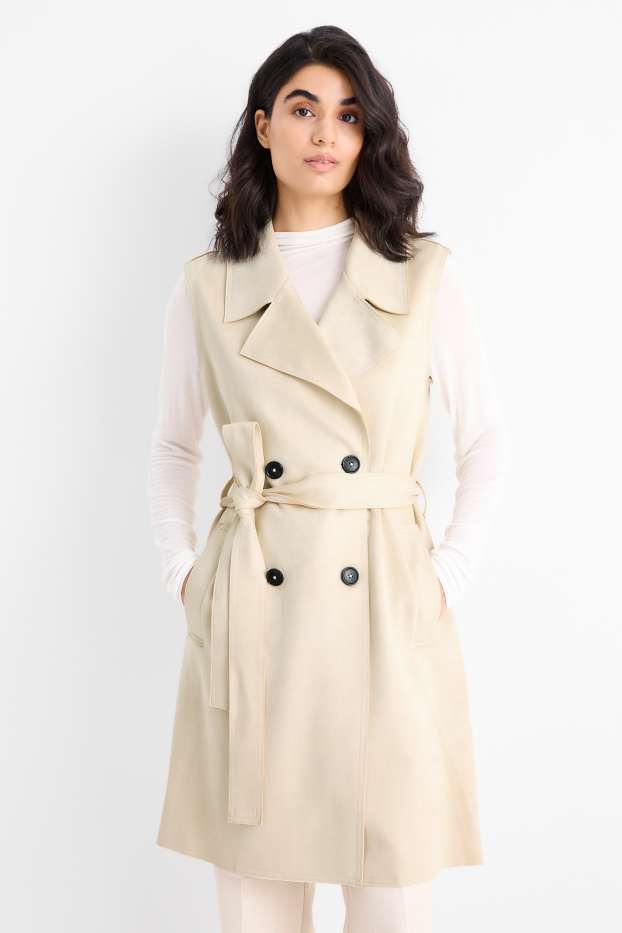 Dames - Lang gilet - regular fit - imitatiesuède - licht beige