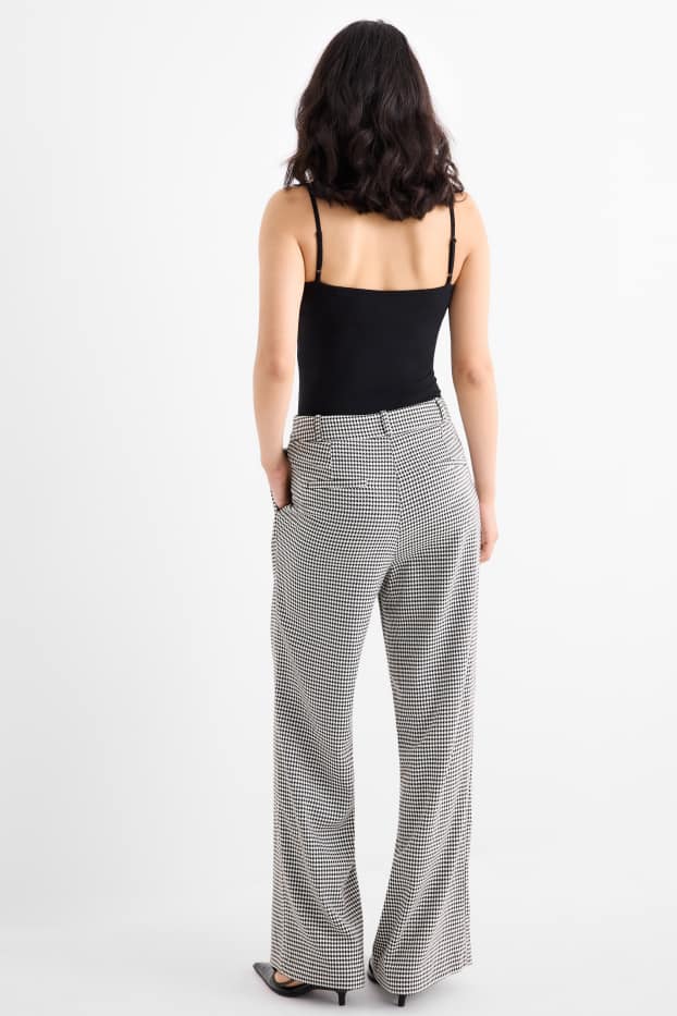 Damen - Business-Hose - High Waist - Loose Fit - kariert - schwarz / weiß