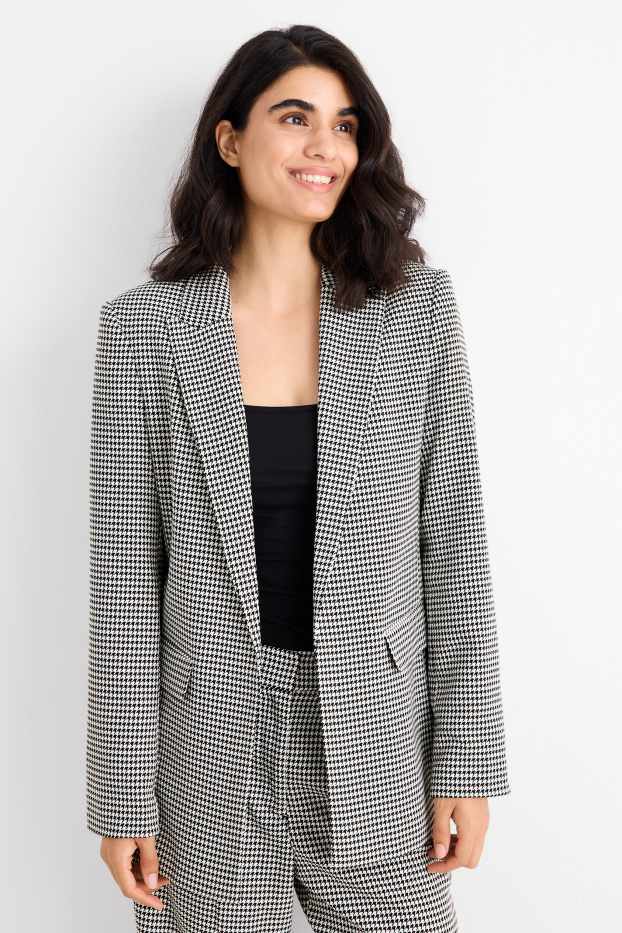Donna - Blazer lungo - regular fit - a quadri - nero / bianco