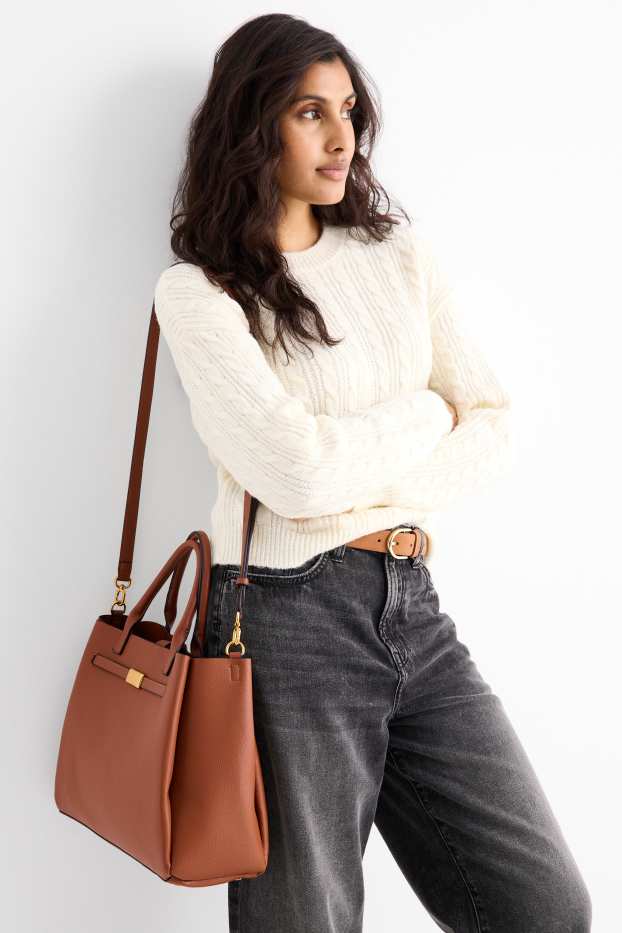 Dames - Grote shopper met afneembare draagriem - imitatieleer - lichtbruin