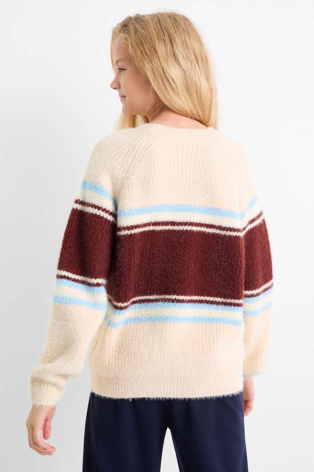 Bambine - Maglione - a coste - a righe - beige chiaro