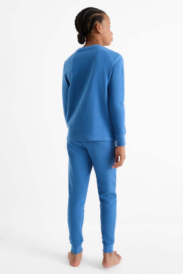Kinder Jungen - Wolf - Pyjama - 2 teilig - gerippt - blau
