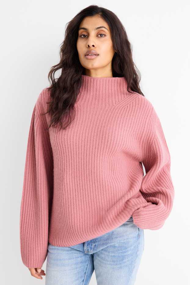 Dames - Trui van kasjmier - geribd - roze