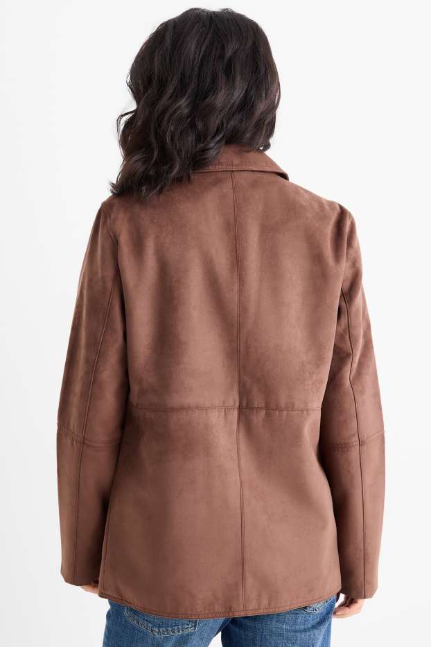 Dames - Lange blazer - regular fit - imitatiesuède - lichtbruin