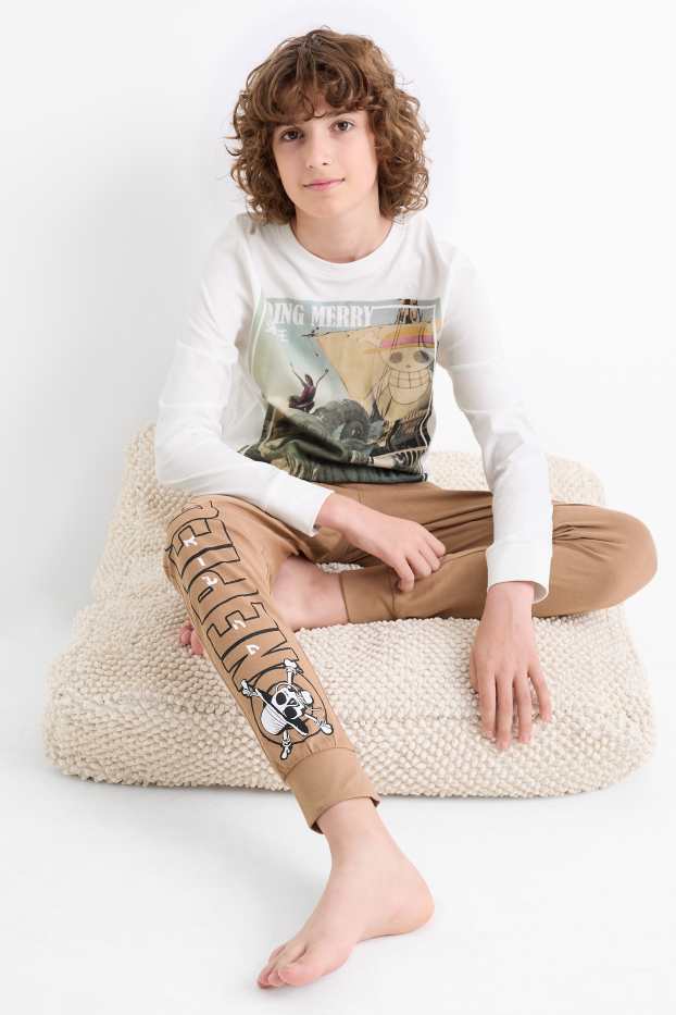 Kinder Jungen - One Piece - Pyjama - 2 teilig - weiß / beige
