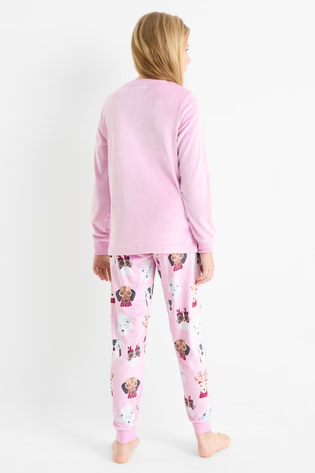 Kinder Mädchen - Hunde und Katzen - Weihnachtspyjama - 2 teilig - rosa