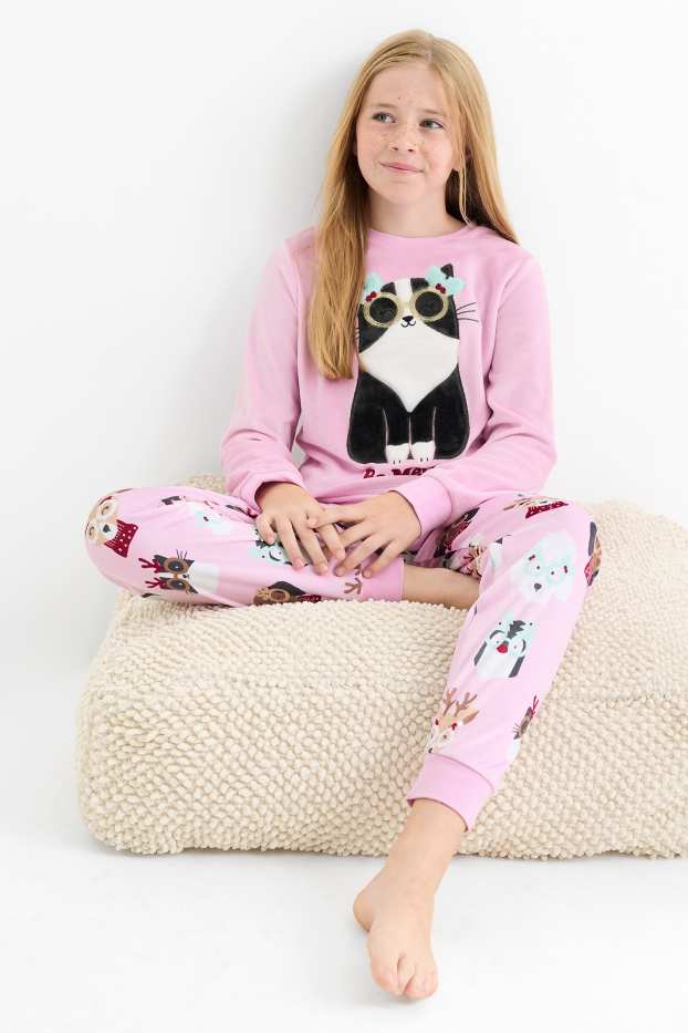 Kinder Mädchen - Hunde und Katzen - Weihnachtspyjama - 2 teilig - rosa