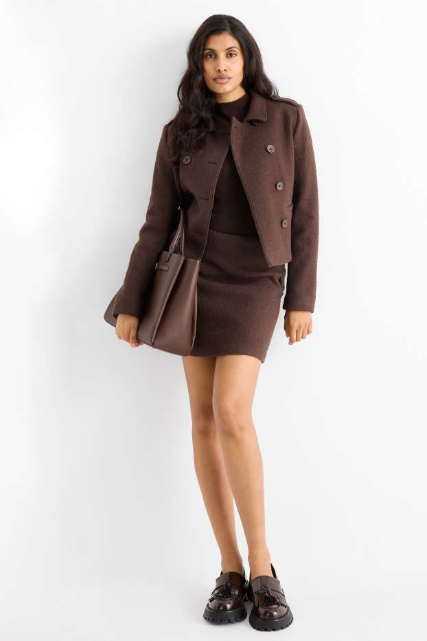 Dames - Bouclé minirok - wolmix - donkerbruin