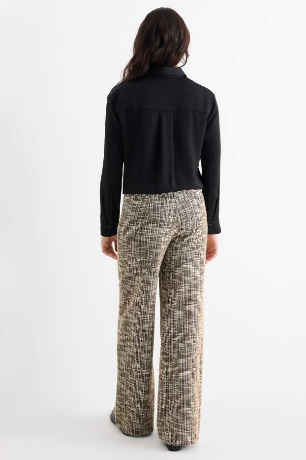 Women - Bouclé trousers - high-rise waist - wide leg - beige