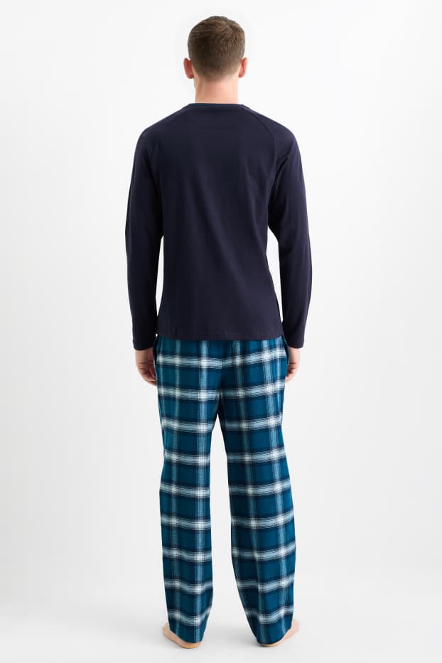 Hommes - Pyjama avec pantalon de flanelle - bleu foncé
