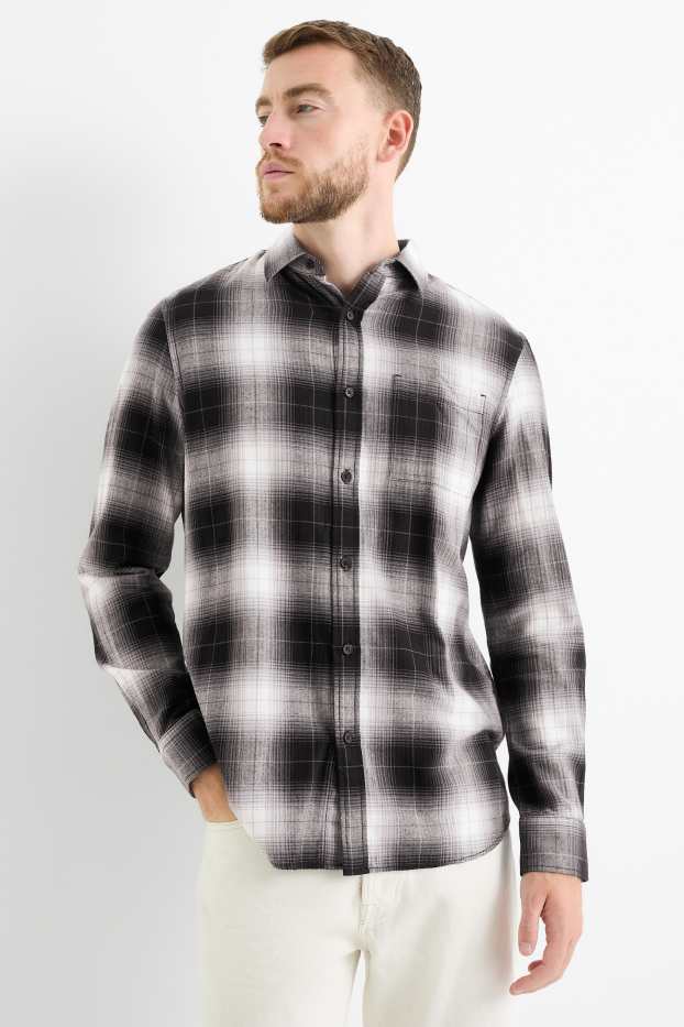 Home - Camisa - regular fit - Kent - de quadres - gris fosc