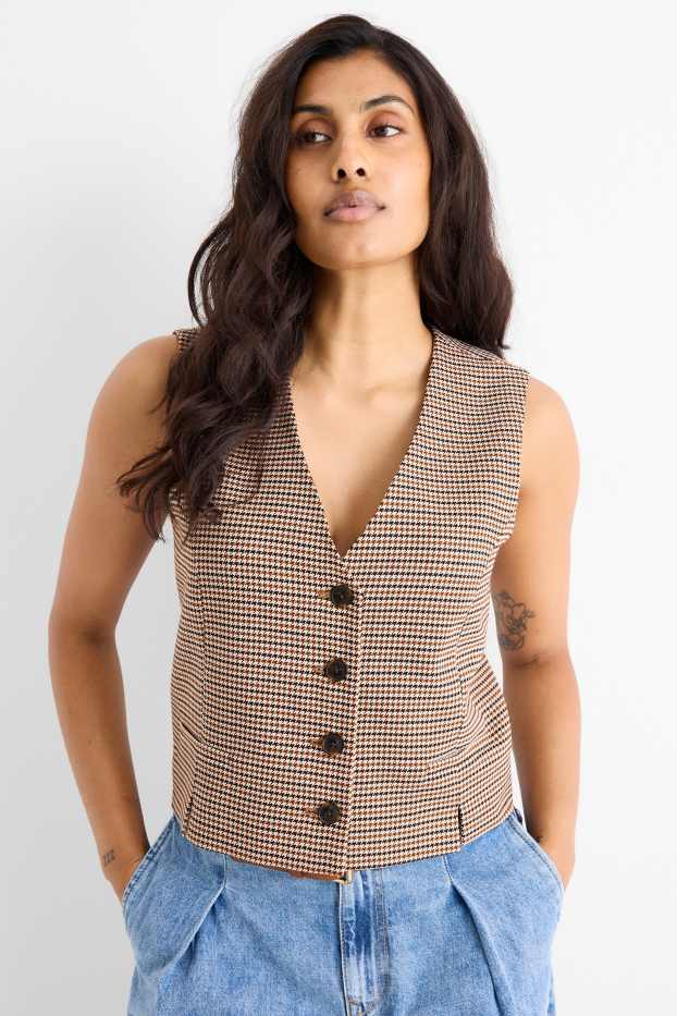 Damen - Business-Weste - Regular Fit - kariert - braun