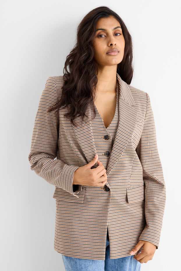 Donna - Blazer lungo - regular fit - a quadri - marrone chiaro