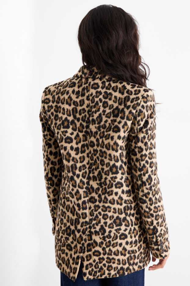 Femmes - Blazer long - relaxed fit - imprimé léopard - noir / beige