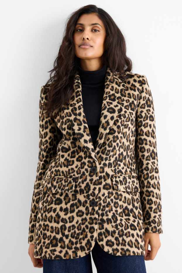 Femmes - Blazer long - relaxed fit - imprimé léopard - noir / beige