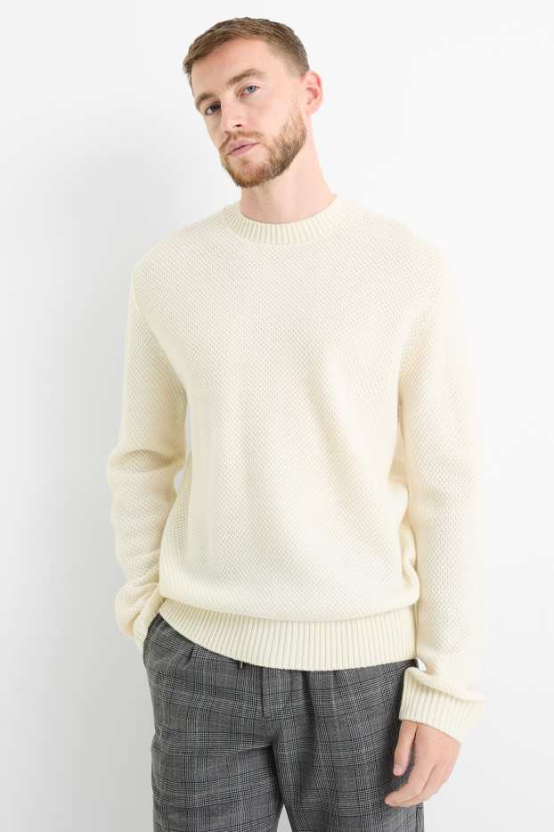 Herren - Pullover - strukturiert - cremefarben