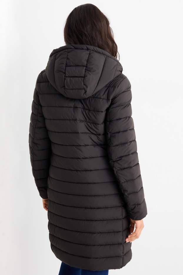 Damen - Steppmantel mit Kapuze - schwarz