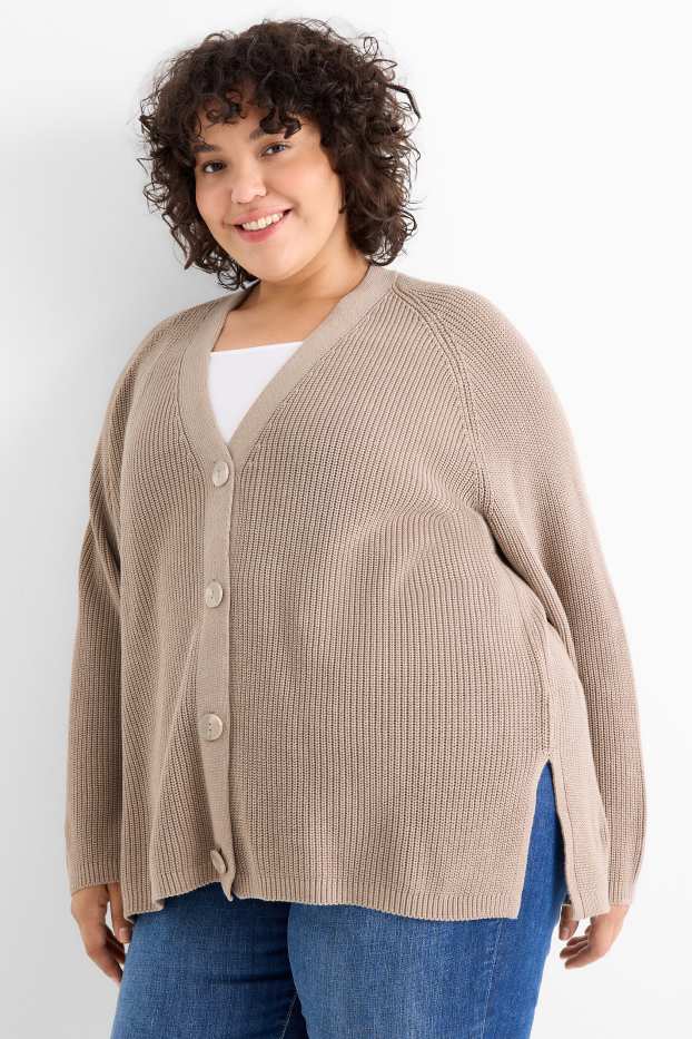 Dames - Gebreid vest - geribd - taupe