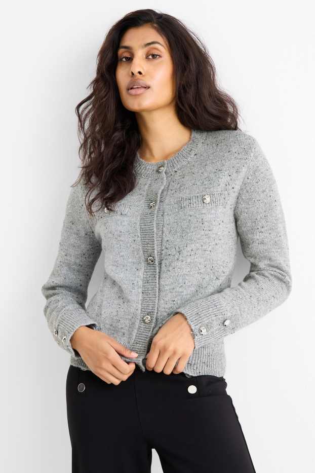 Damen - Strickjacke - hellgrau