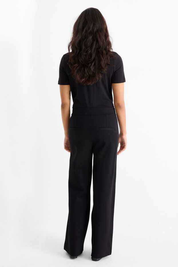Women - Jersey trousers - high-rise waist - wide leg - black