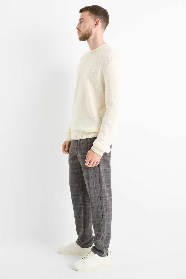 Pánské - Kalhoty chino - tapered fit - kostkované - tmavošedá