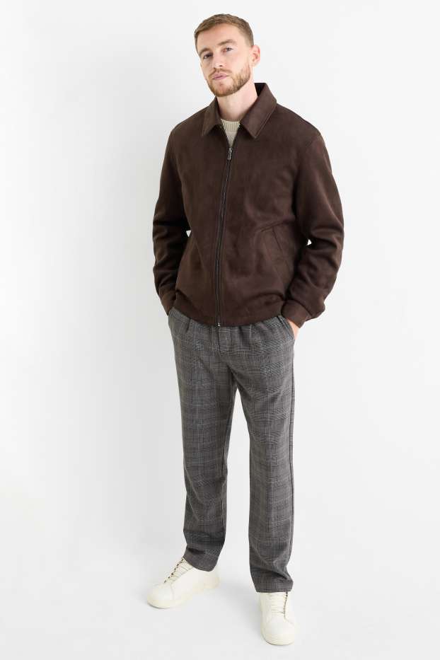 Pánské - Kalhoty chino - tapered fit - kostkované - tmavošedá