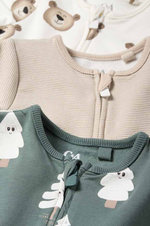 Baby Buben - Multipack 3er - Tannenbaum und Bärchen - Baby-Schlafanzug - grün