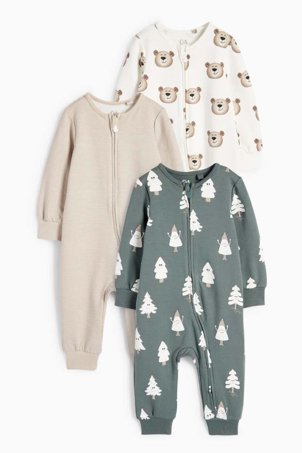 Baby Buben - Multipack 3er - Tannenbaum und Bärchen - Baby-Schlafanzug - grün