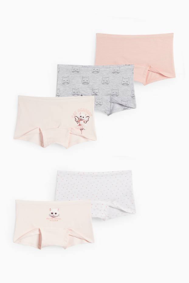 Kinder Mädchen - Multipack 5er - Katze - Boxershorts - rosa