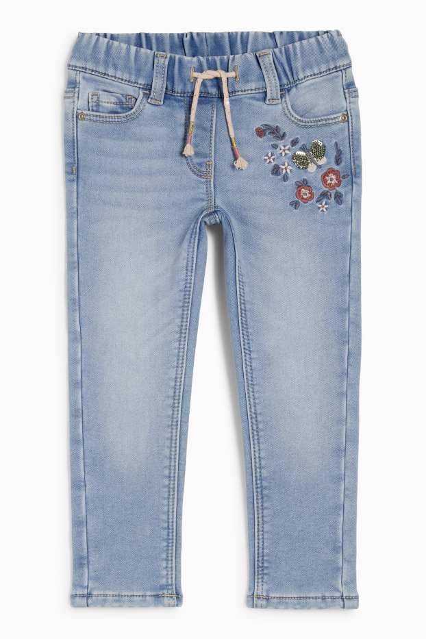 Kinder Mädchen - Blume - Skinny Jeans - Thermojeans - helljeansblau