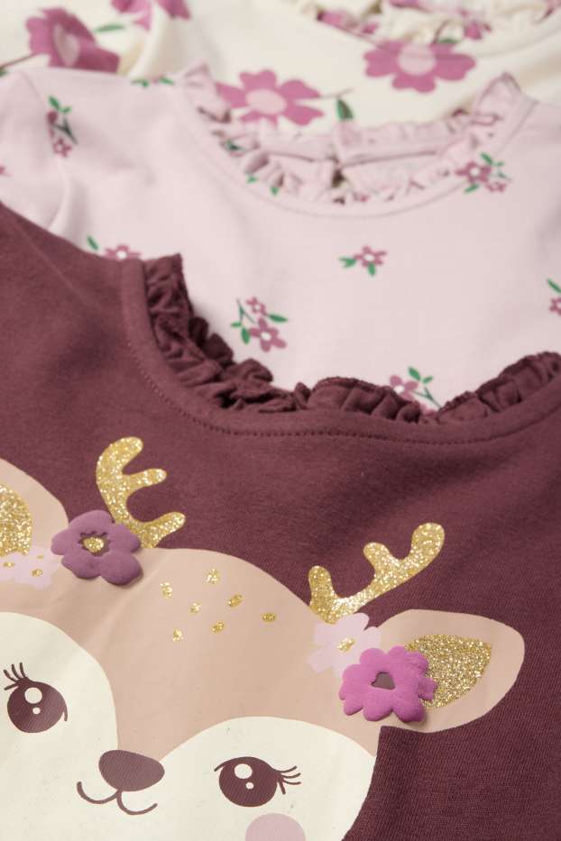 Enfants filles - Lot de 3 - fleur et chevreuil - robe - violet