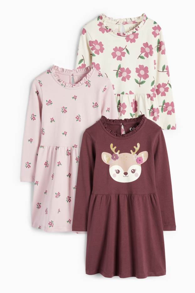Enfants filles - Lot de 3 - fleur et chevreuil - robe - violet