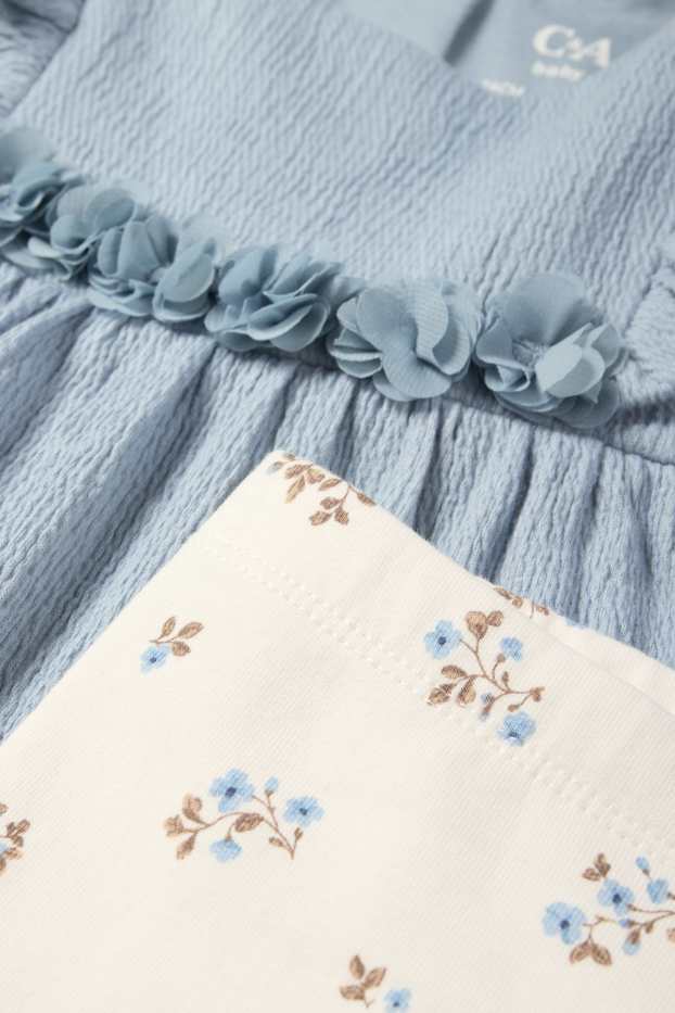 Baby: meisjes - Bloemetjes - baby-outfit - 3-delig - blauw