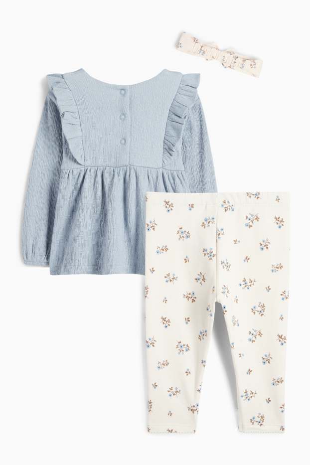 Baby: meisjes - Bloemetjes - baby-outfit - 3-delig - blauw