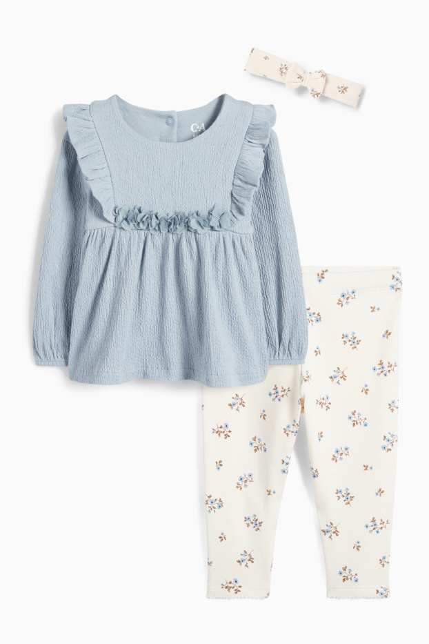 Baby: meisjes - Bloemetjes - baby-outfit - 3-delig - blauw