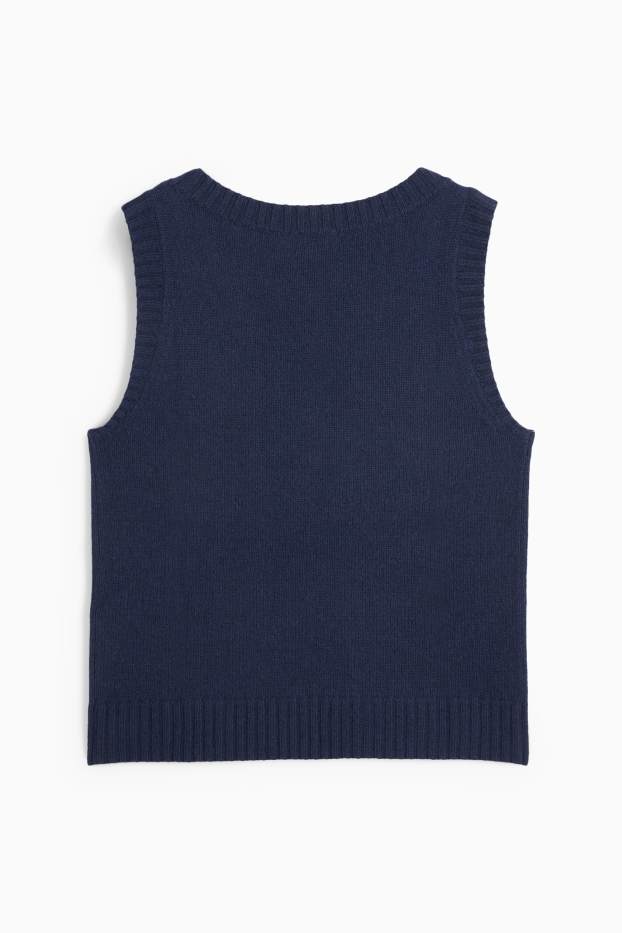 Donna - Gilet in maglia con componente di cashmere - misto lana - blu scuro