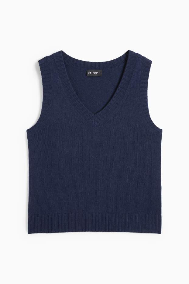 Donna - Gilet in maglia con componente di cashmere - misto lana - blu scuro