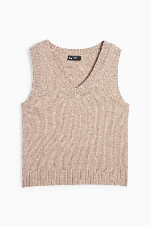 Dames - Spencer, deels van kasjmier - wolmix - beige