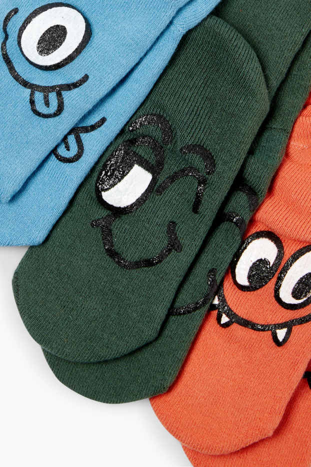 Kinder Buben - Multipack 3er - Grimasse - Anti-Rutsch-Socken mit Motiv - blau