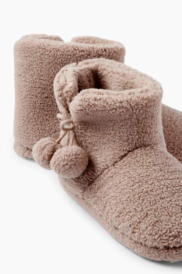 Dames - Pantoffels van teddybont - beige