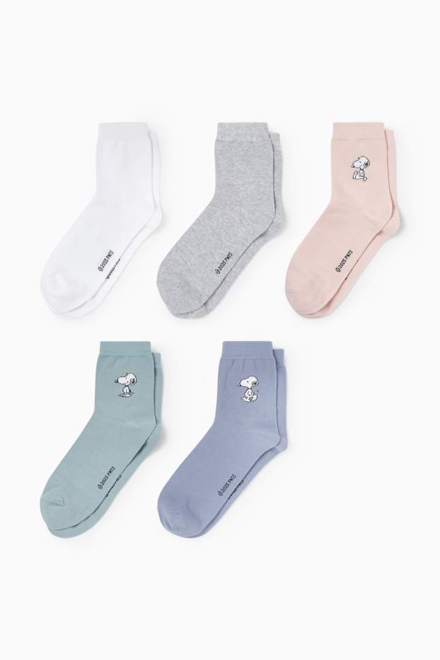 Damen - Multipack 5er - Socken mit Motiv - Snoopy - blau
