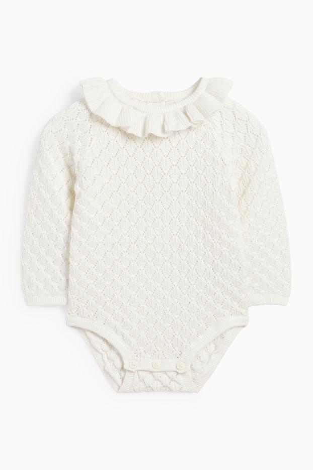 Baby Mädchen - Baby-Strick-Outfit - 2 teilig - strukturiert - weiss