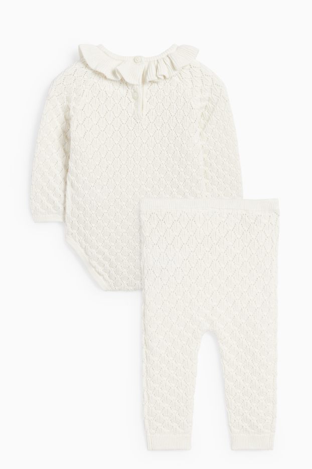 Baby Mädchen - Baby-Strick-Outfit - 2 teilig - strukturiert - weiss